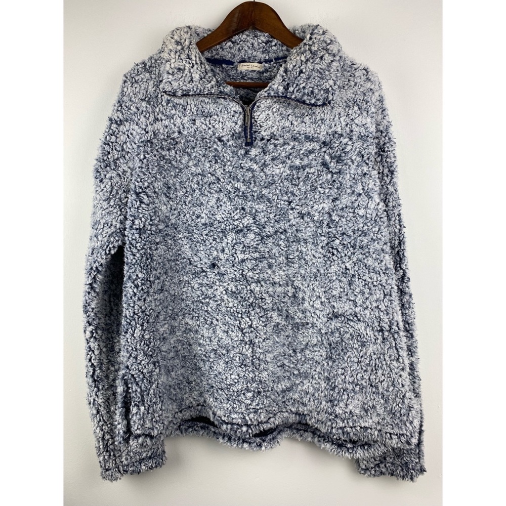 Sweet Lovely by Jen size Small Blue White 1/4 Zip Sherpa Teddy Fleece Pullover